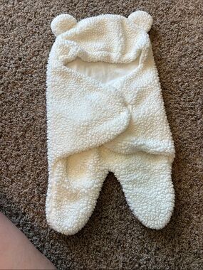 Cozy Cream Sherpa Baby Footie Swaddle
